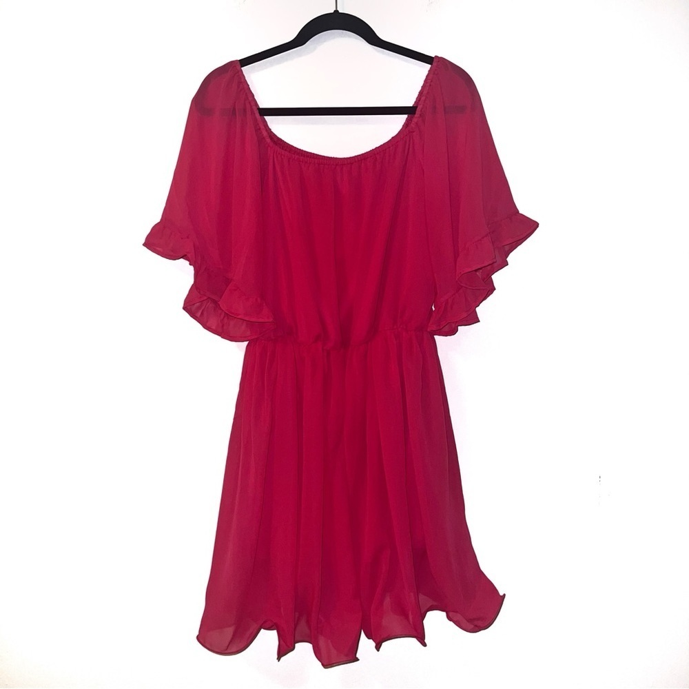 NEW Feditch Pink Barbie Flowy Wide Sleeve Chiffon Mini Flare Dress Large Stretch